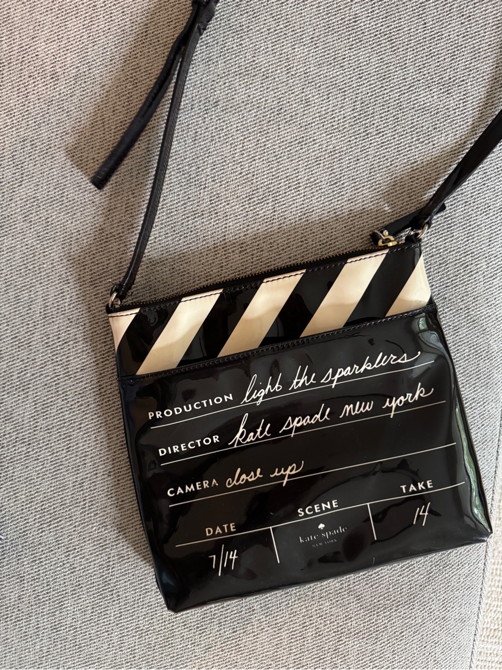 kate spade Black & Cream Clapperboard Film Patent Crossbody